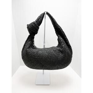 Unbranded TJmaxx Genuine Leather Woven Shoulder Bag Knotted Black
